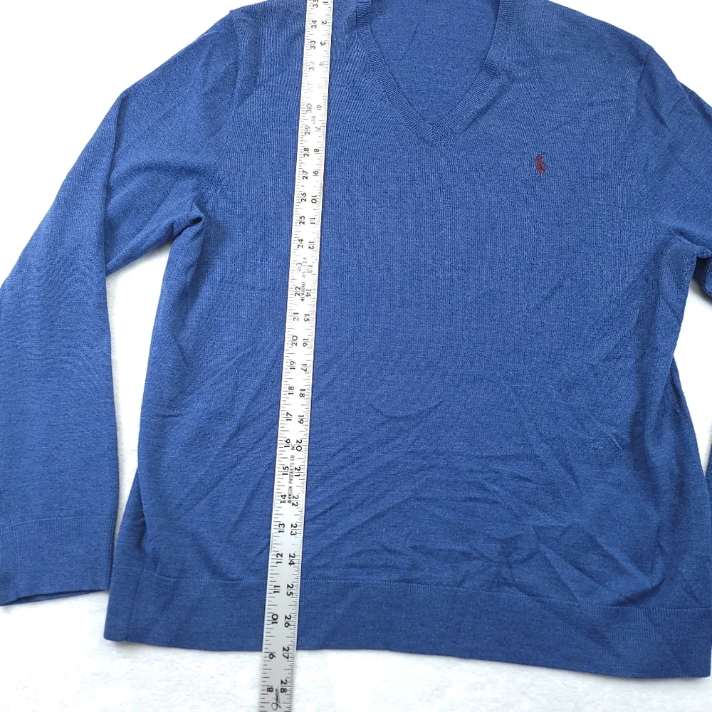 Ralph Lauren POLO Sweater Italian Yarn Men's MEDIUM M Blue Knit V-NECK